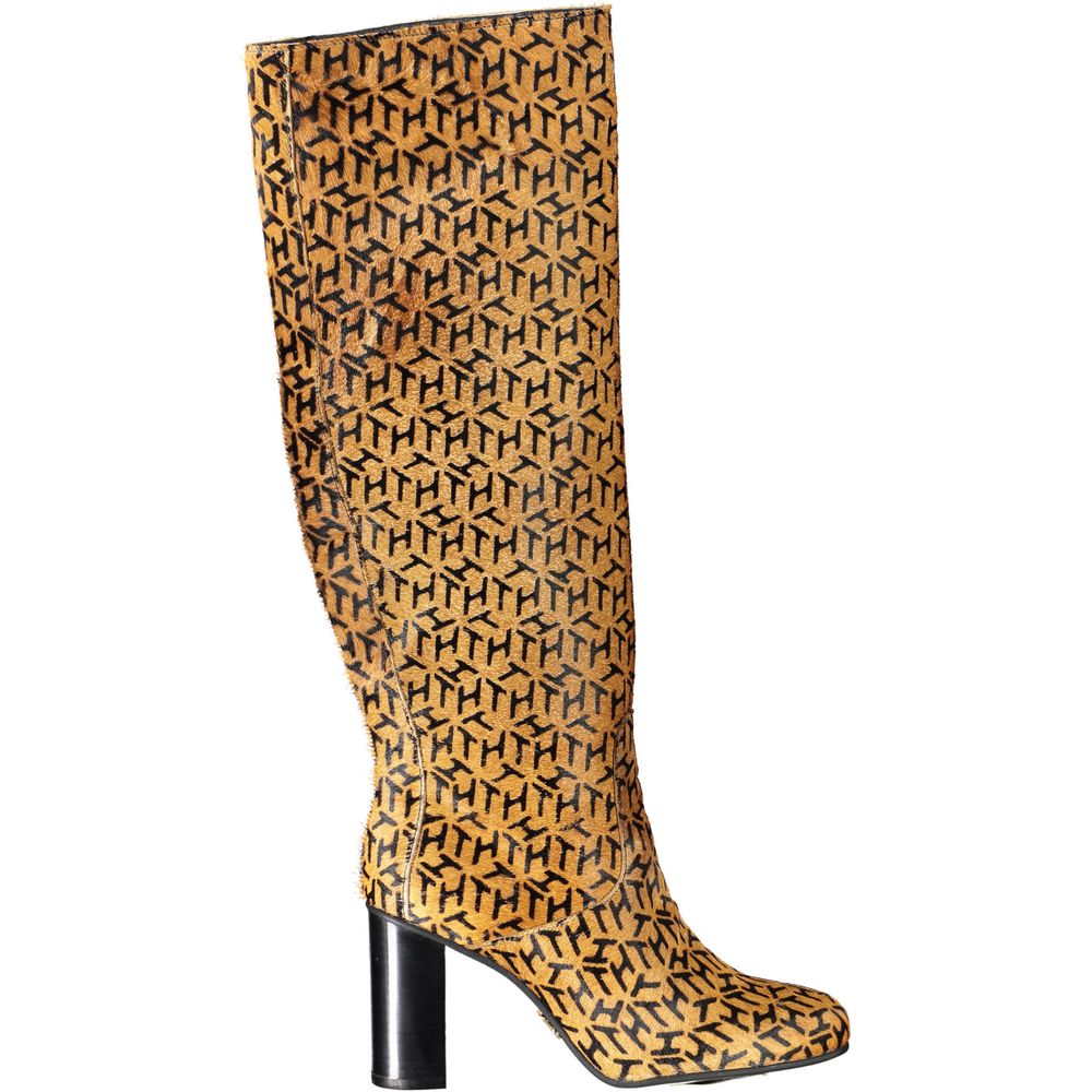 Beige Leather Womens High Boot