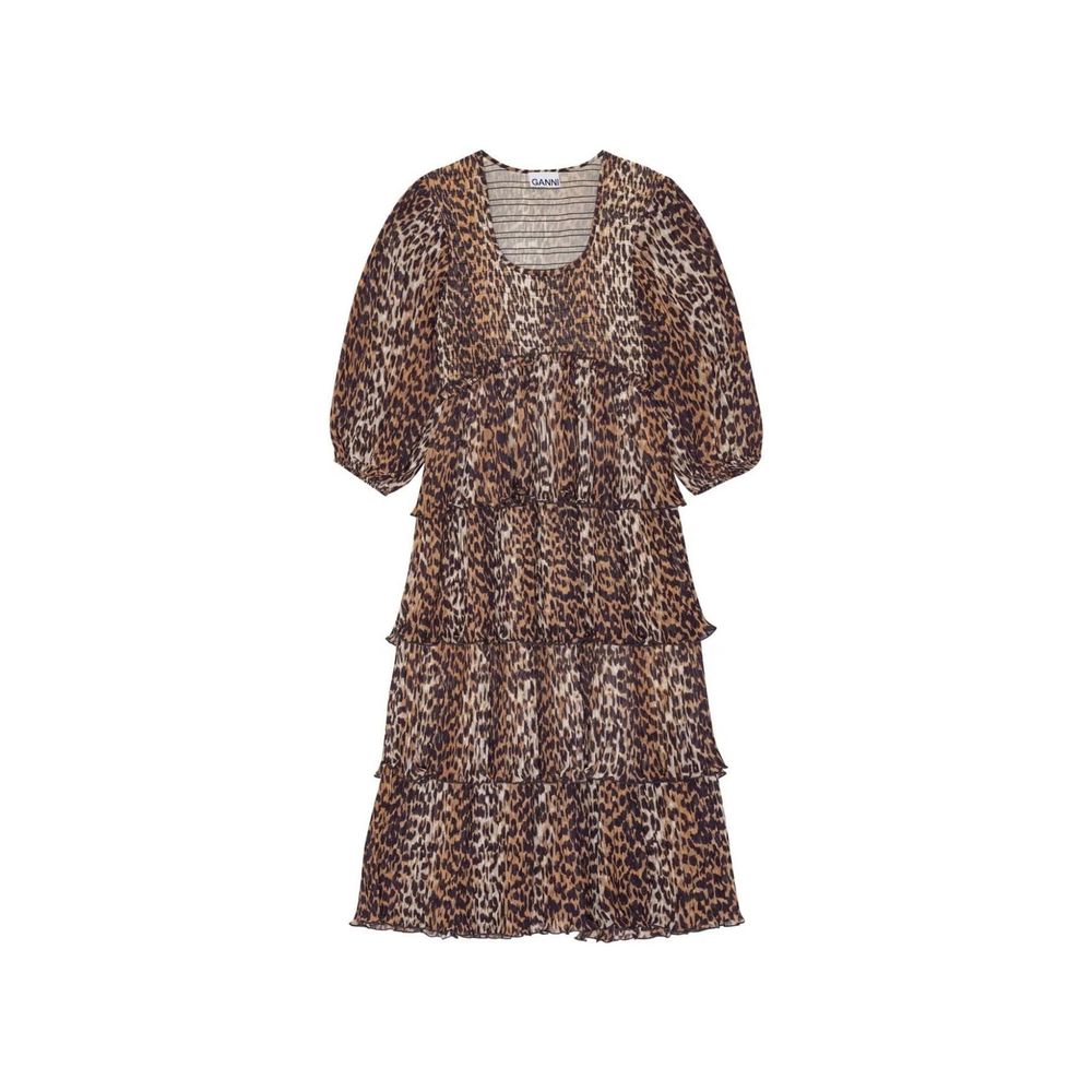 Pleated Georgette Leopard Midi Dress